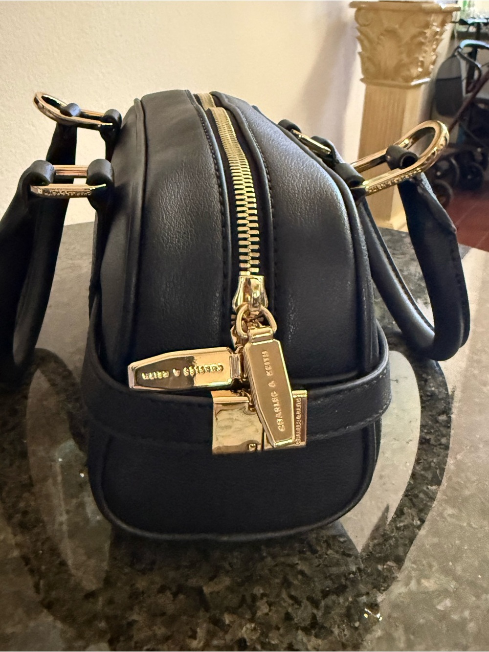Charles & Keith Scottie Black Bowling Bag Recycled Leather Crossbody Tik Tok - Picture 12 of 16